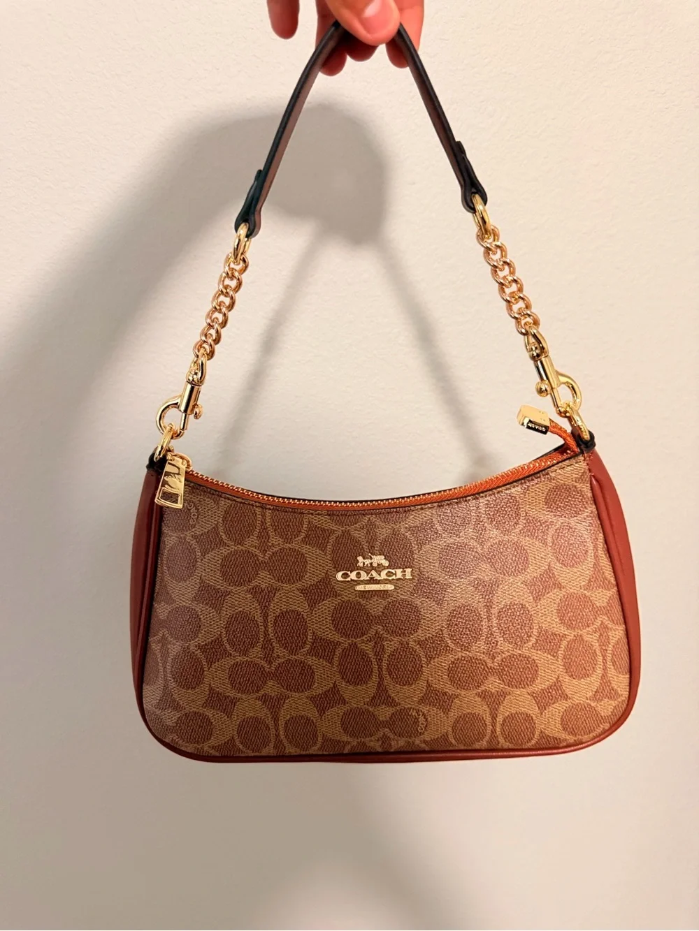 Coach Signature Monogram Shoulder Bag – Brown & Rust